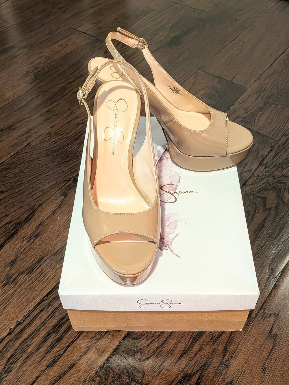 Never Worn Jessica Simpson Beige Peep-Toe Slingback Platform Heels